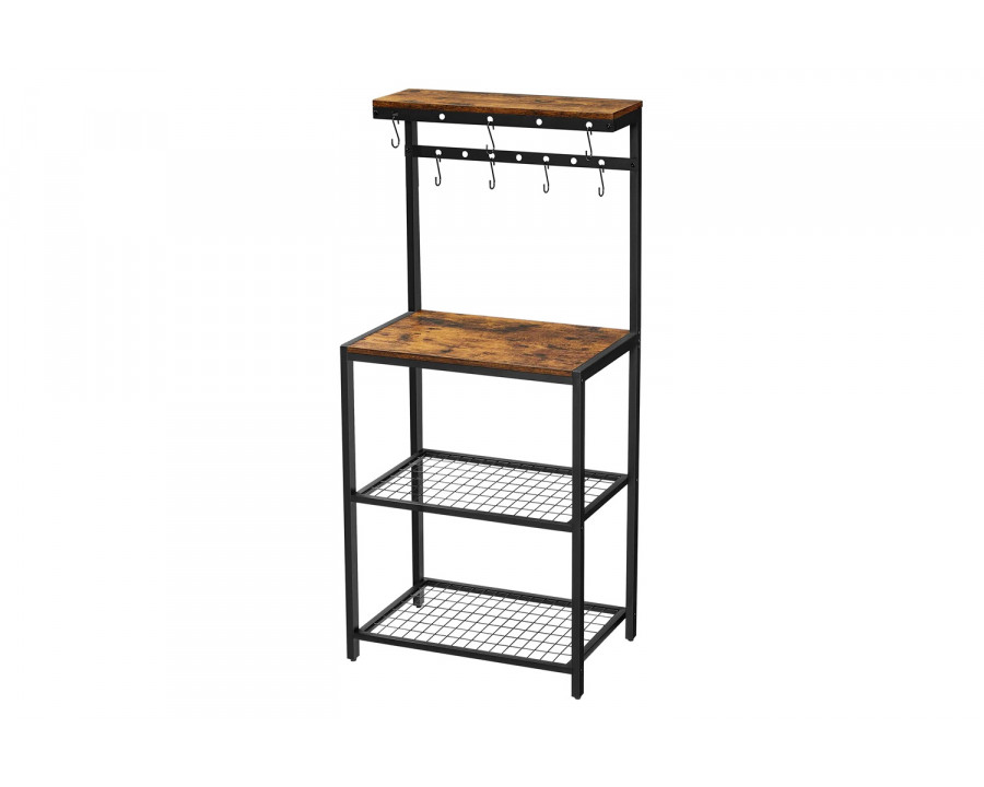 FaFurn - Modern Industrial Metal Wood Bakers Rack with Microwave Shelf