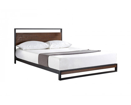 FaFurn - Metal Wood Platform Bed Frame with Headboard