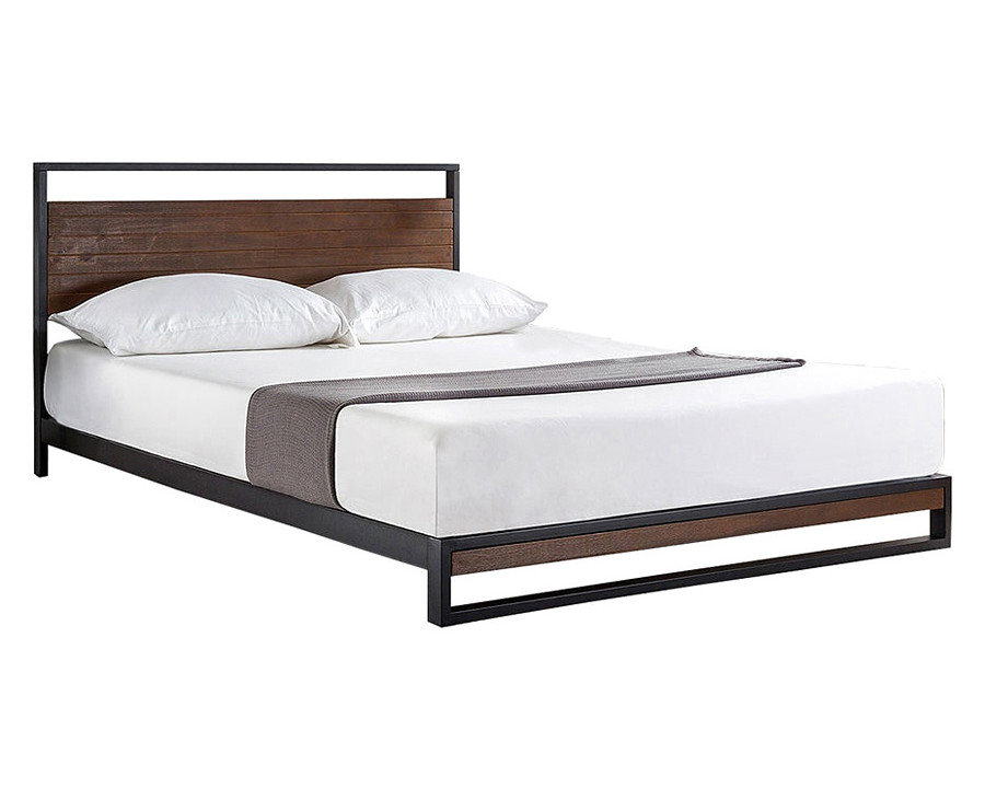 FaFurn Metal Wood Platform Bed Frame with Headboard - King Size