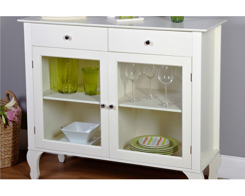 FaFurn Antique Sideboard Buffet with Glass Doors - White