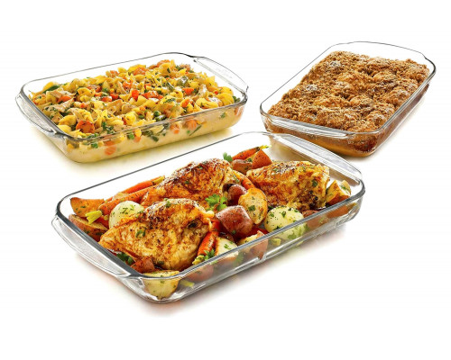 FaFurn - Glass 3-Piece Bakeware Oven Safe Casserole Baking Dish Set