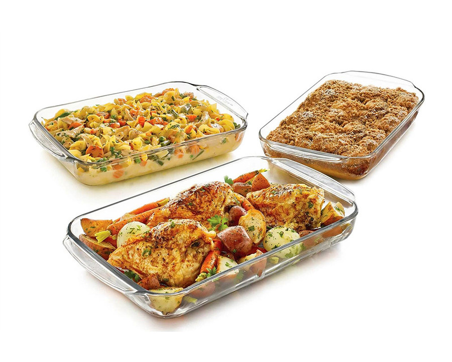 FaFurn - Glass 3-Piece Bakeware Oven Safe Casserole Baking Dish Set