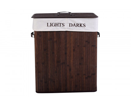 FaFurn Bamboo 2-Bin Lights Darks Laundry Hamper with Handles - Brown