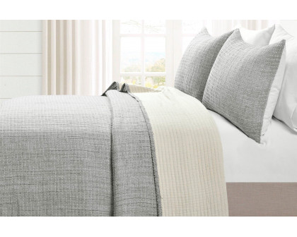 FaFurn King Size Reversible 3-Piece Coverlet Set - Gray/Cream, Cotton