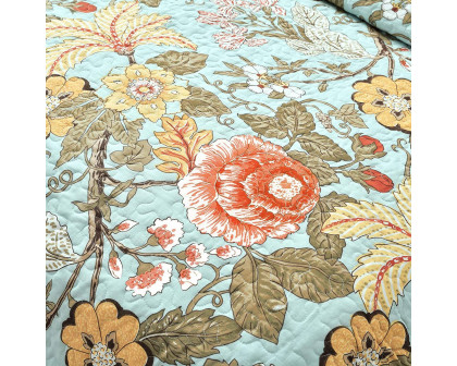 FaFurn 3-Piece King Size Farmhouse Reversible Quilt Set - Teal Blue, Cotton