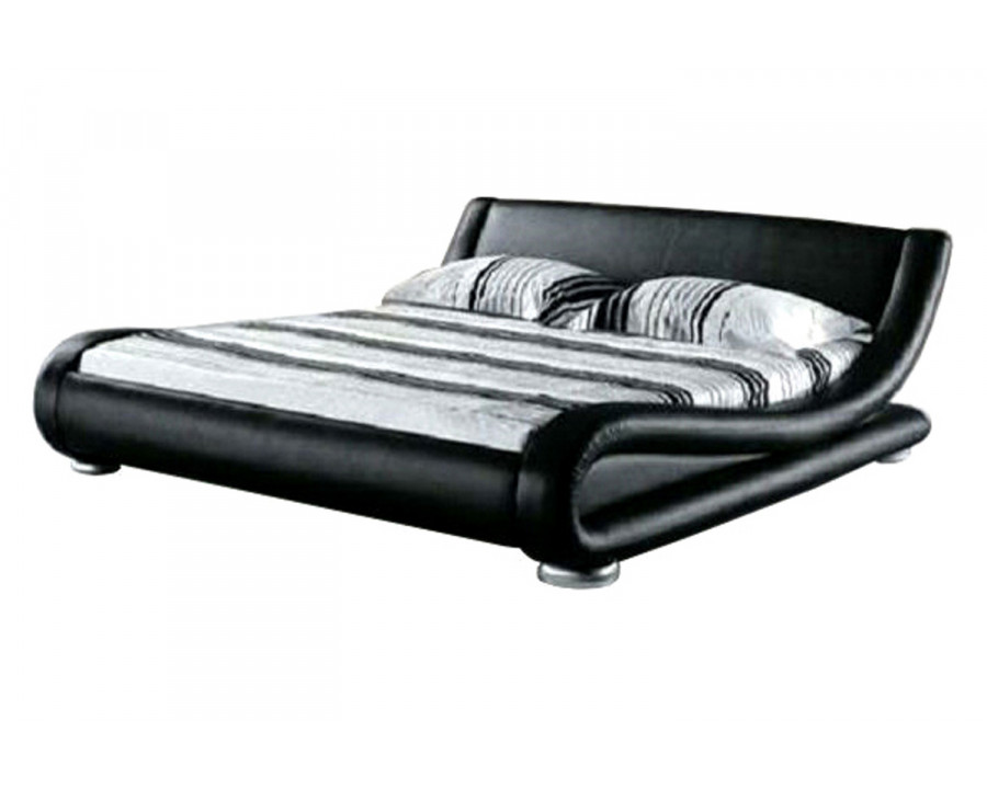 FaFurn - Modern Faux Leather Upholstered Platform Bed with Curved Headboard