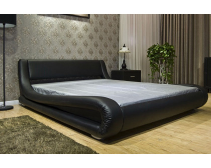 FaFurn - Modern Faux Leather Upholstered Platform Bed with Curved Headboard