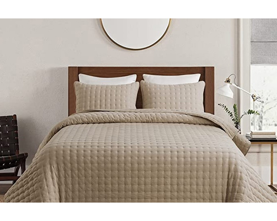 FaFurn 3 Piece Microfiber Polyester Quilt Bedding Set - Beige, King Size