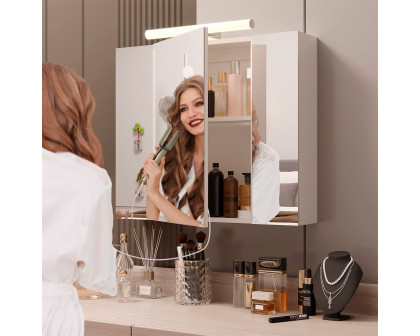 FaFurn - Wall Mounted Bathroom Mirror Medicine Cabinet with USB Ports and LED Light in White, MDF/Glass