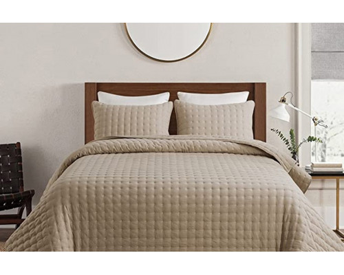 FaFurn 3 Piece Microfiber Polyester Quilt Bedding Set - Beige, Queen Size