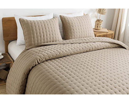 FaFurn 3 Piece Microfiber Polyester Quilt Bedding Set - Beige, Queen Size