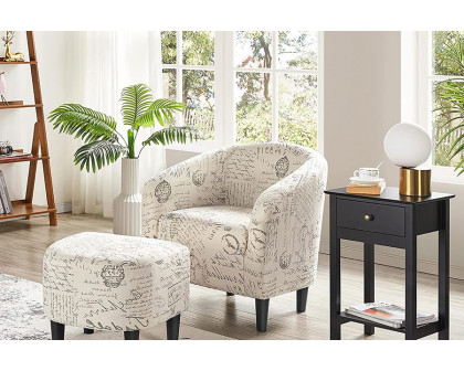 FaFurn™ - Letter Print French Upholstered Barrel Chair and Ottoman Set