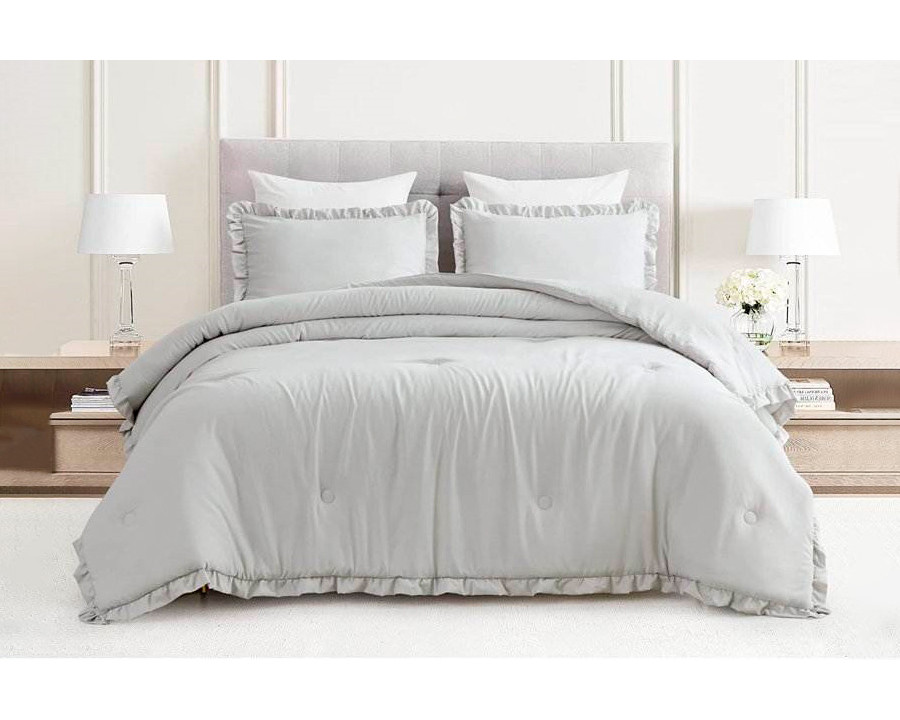 FaFurn Full Size Oversized Ruffled Edge Comforter Set - Gray, Microfiber