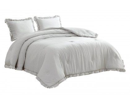 FaFurn Full Size Oversized Ruffled Edge Comforter Set - Gray, Microfiber