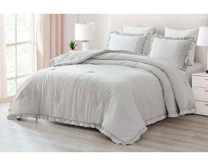 FaFurn King Size Oversized Ruffled Edge Comforter Set - Gray, Microfiber