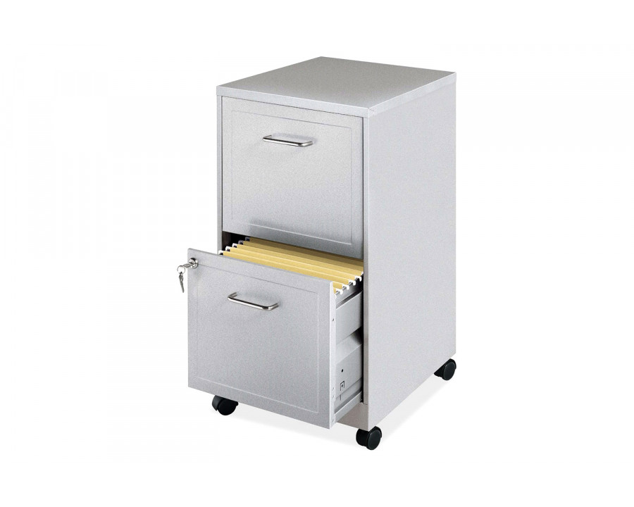 FaFurn - Gray Silver Metal 2-Drawer File Cabinet with Casters