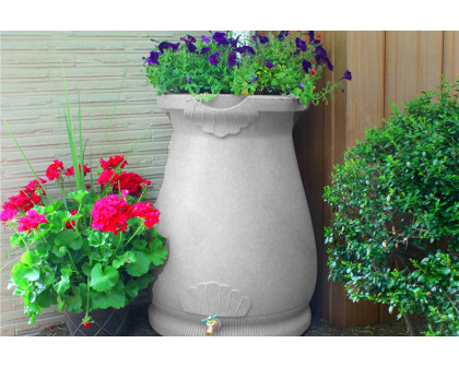 FaFurn 65 Gallon Plastic Urn Rain Barrel with Planter Top - Light Gray