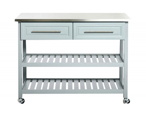 FaFurn Rolling Kitchen Island 2 Drawers Storage with Stainless Steel Top - Light Gray