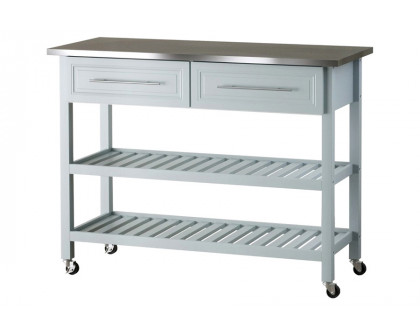 FaFurn Rolling Kitchen Island 2 Drawers Storage with Stainless Steel Top - Light Gray