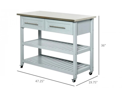 FaFurn Rolling Kitchen Island 2 Drawers Storage with Stainless Steel Top - Light Gray