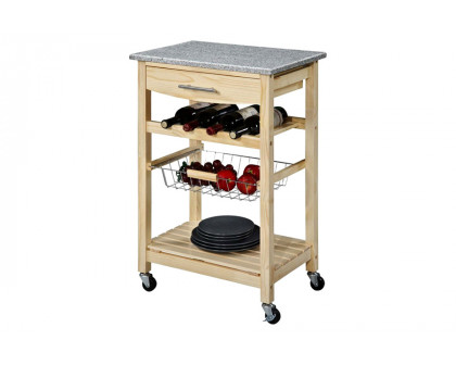 FaFurn - Natural Wood Finish Kitchen Island Cart with Granite Top