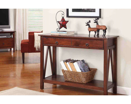 FaFurn - 2-Drawer Console Sofa Table Living Room Storage Shelf in Tobacco Brown