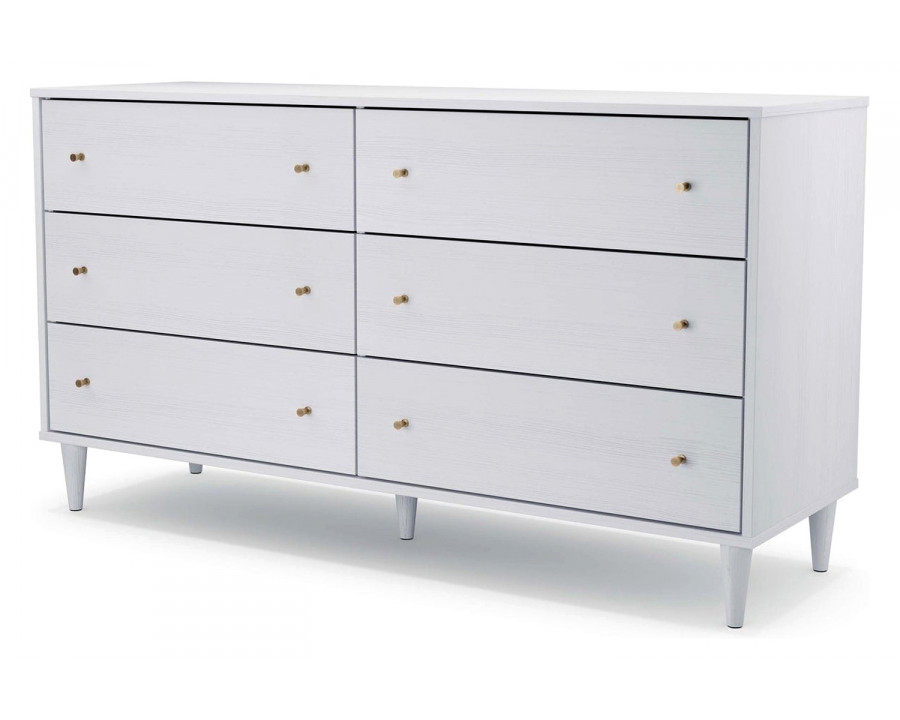 FaFurn Farmhouse Rustic Mid Century 6 Drawer Dresser - Rustic White