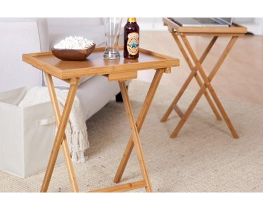 FaFurn - Bamboo Wood TV Table Snack Coffee Tables in Natural (Set of 2)