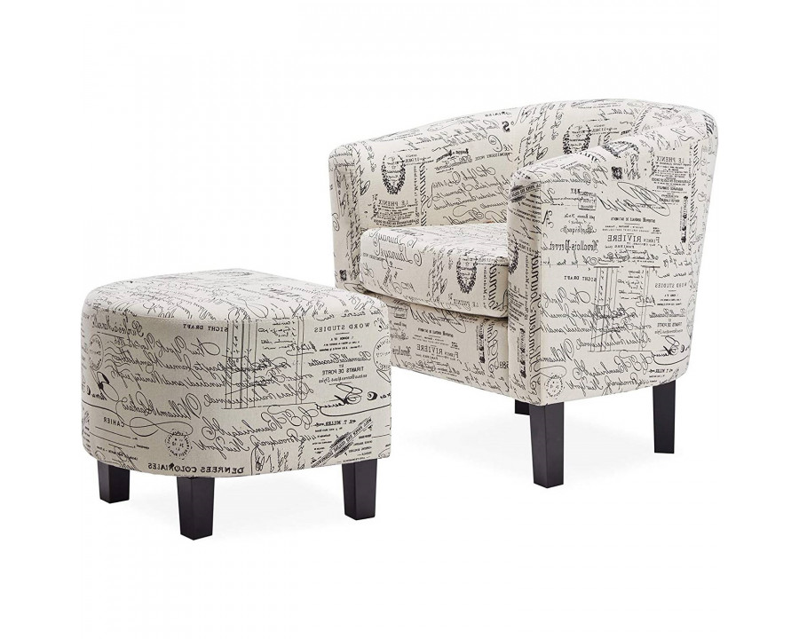 FaFurn - Modern Accent Chair with French Cursive Pattern Upholstery in White