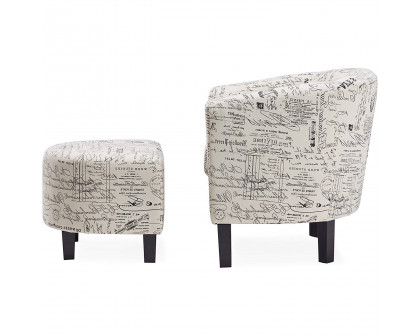 FaFurn - Modern Accent Chair with French Cursive Pattern Upholstery in White