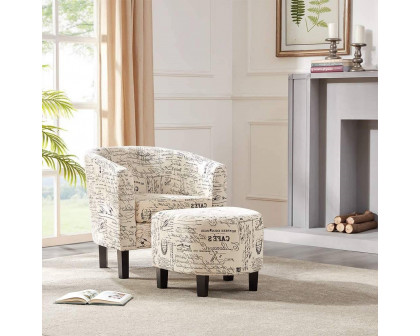 FaFurn - Modern Accent Chair with French Cursive Pattern Upholstery in White