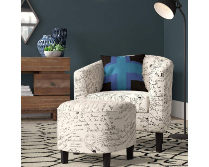 FaFurn - Modern Accent Chair with French Cursive Pattern Upholstery in White