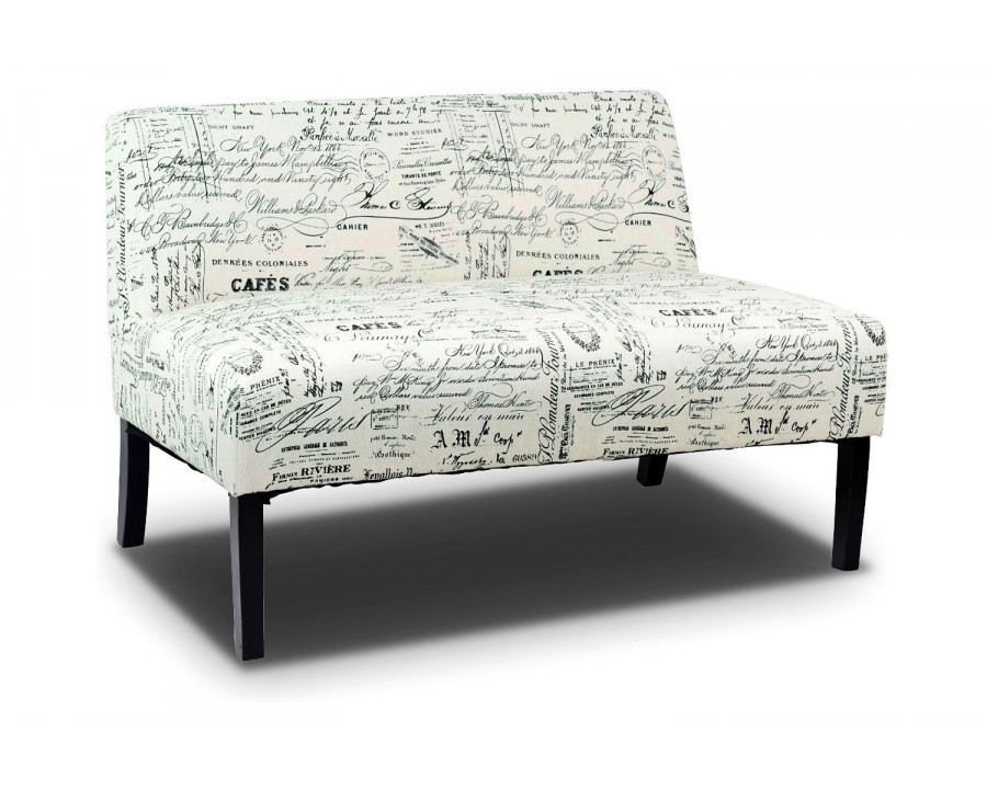 FaFurn Modern Loveseat Sofa with Off-White Cursive Pattern Upholstery and Black Wood Legs