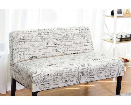 FaFurn Modern Loveseat Sofa with Off-White Cursive Pattern Upholstery and Black Wood Legs