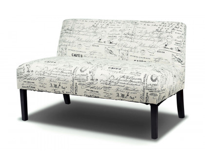 FaFurn Modern Loveseat Sofa with Off-White Cursive Pattern Upholstery and Black Wood Legs