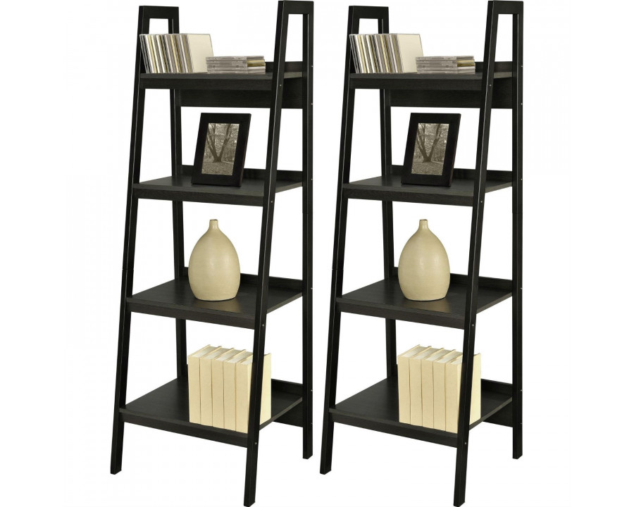 FaFurn - Set of 2 Modern 4-Shelf Bookcase in Black, Metal/Wood