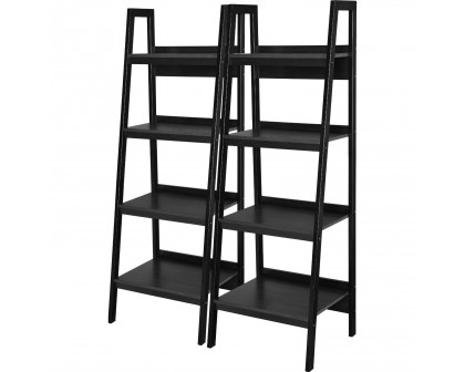 FaFurn - Set of 2 Modern 4-Shelf Bookcase in Black, Metal/Wood