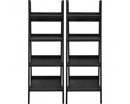 FaFurn - Set of 2 Modern 4-Shelf Bookcase in Black, Metal/Wood