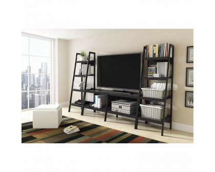 FaFurn - Set of 2 Modern 4-Shelf Bookcase in Black, Metal/Wood