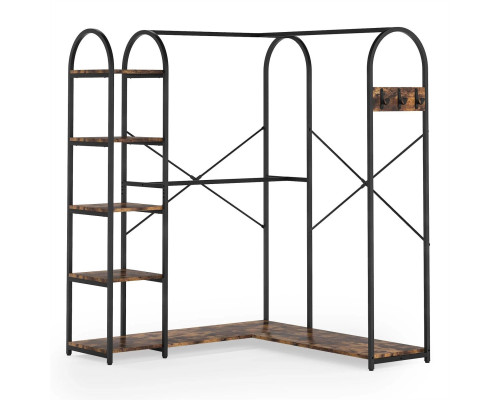 FaFurn - Garment Rack Clothes with Clothing Hanging Rods and Storage Shelves in Brown, Metal