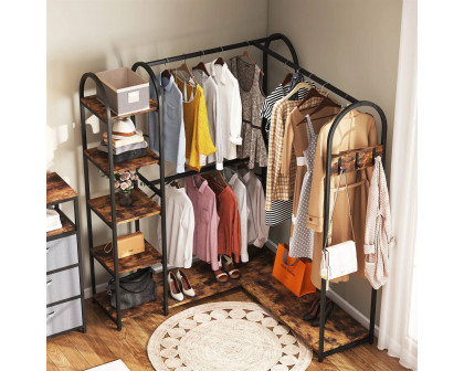 FaFurn - Garment Rack Clothes with Clothing Hanging Rods and Storage Shelves in Brown, Metal