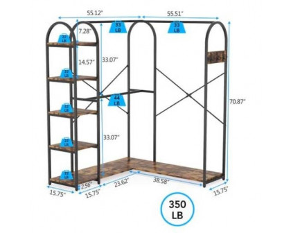 FaFurn - Garment Rack Clothes with Clothing Hanging Rods and Storage Shelves in Brown, Metal