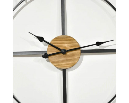 FaFurn - Wall Clock with Roman Numerals and Wooden Center in Wood