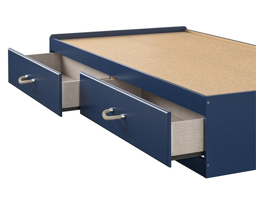 FaFurn - Twin Size Blue Platform Bed with 2 Storage Drawers Rope Handles