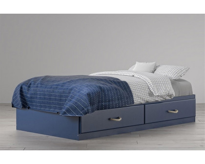 FaFurn - Twin Size Blue Platform Bed with 2 Storage Drawers Rope Handles