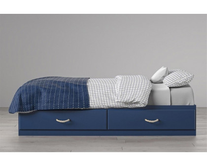 FaFurn - Twin Size Blue Platform Bed with 2 Storage Drawers Rope Handles