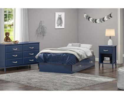 FaFurn - Twin Size Blue Platform Bed with 2 Storage Drawers Rope Handles