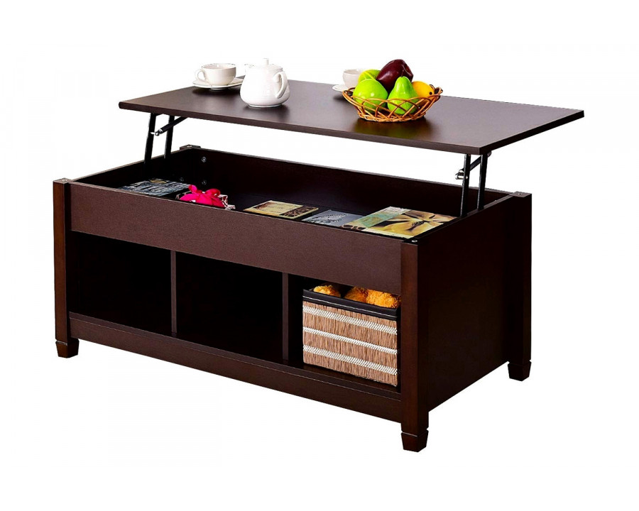 FaFurn Brown Wood Lift Top Coffee Table with Hidden Storage Space