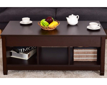 FaFurn Brown Wood Lift Top Coffee Table with Hidden Storage Space