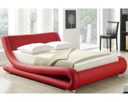 FaFurn - Modern Faux Leather Upholstered Platform Bed with Curved Headboard